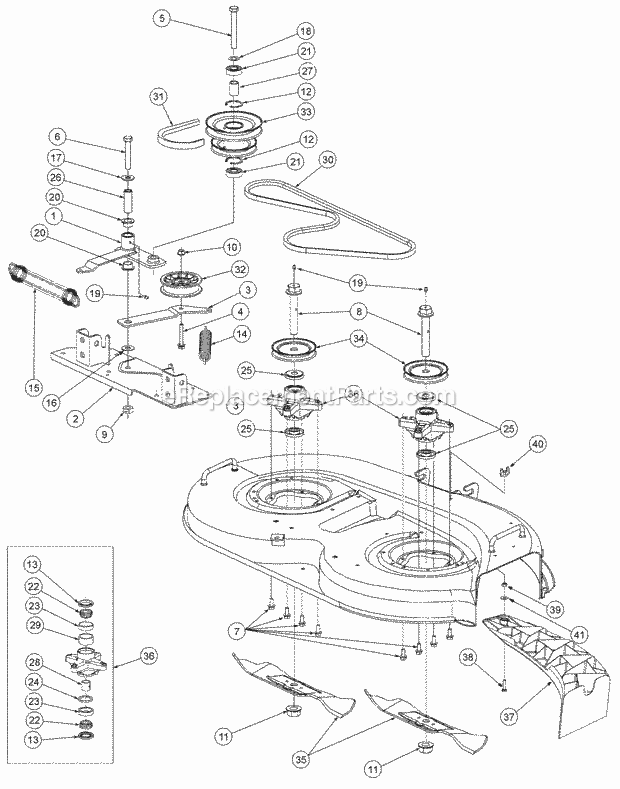 42" Spindle Assembly Diagram and Parts List for 2164 13A-264G100 Cub Cadet Lawn Tractor